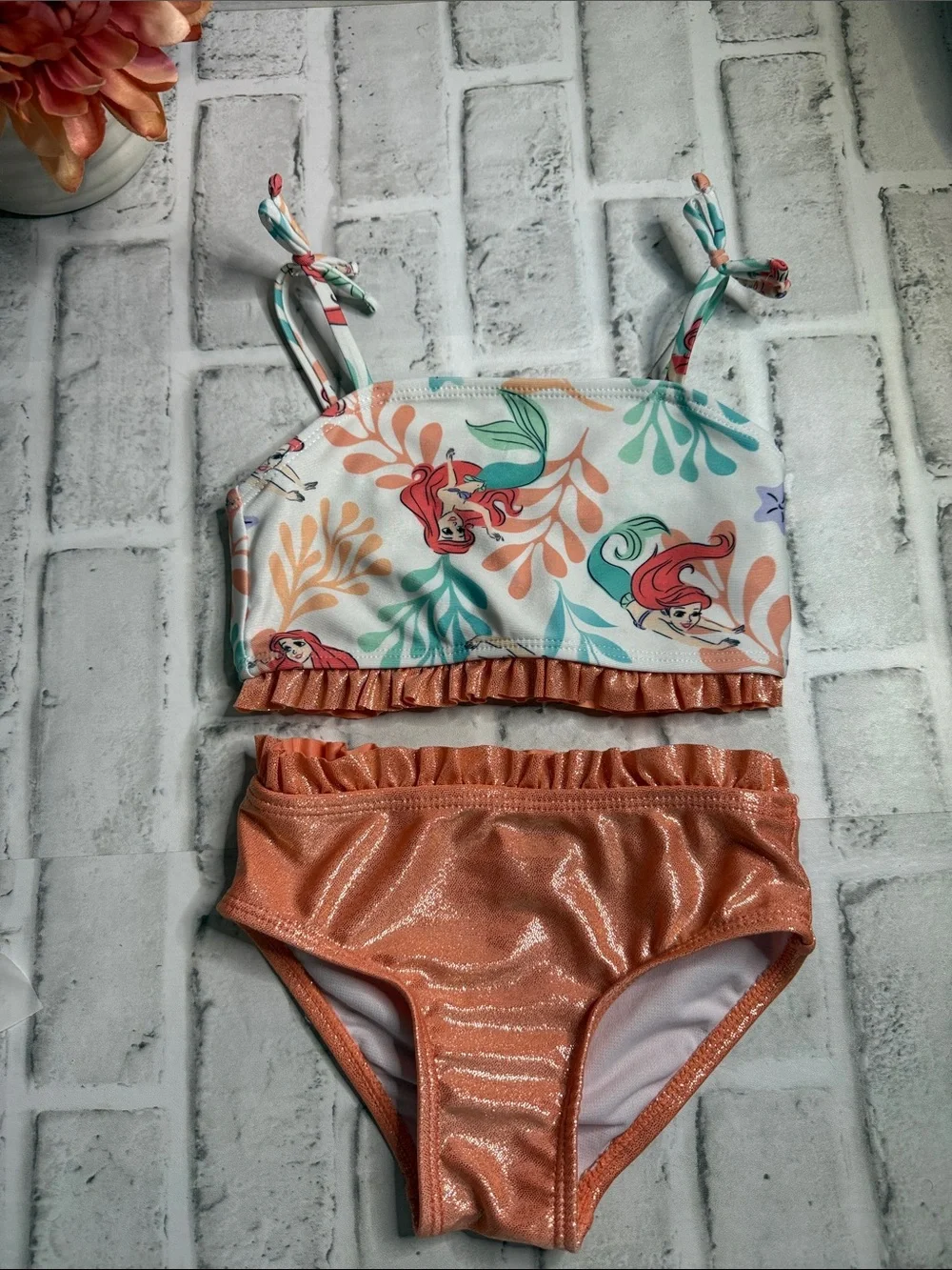 Disney Girls Mermaid Bikini Set in Aqua and Coral